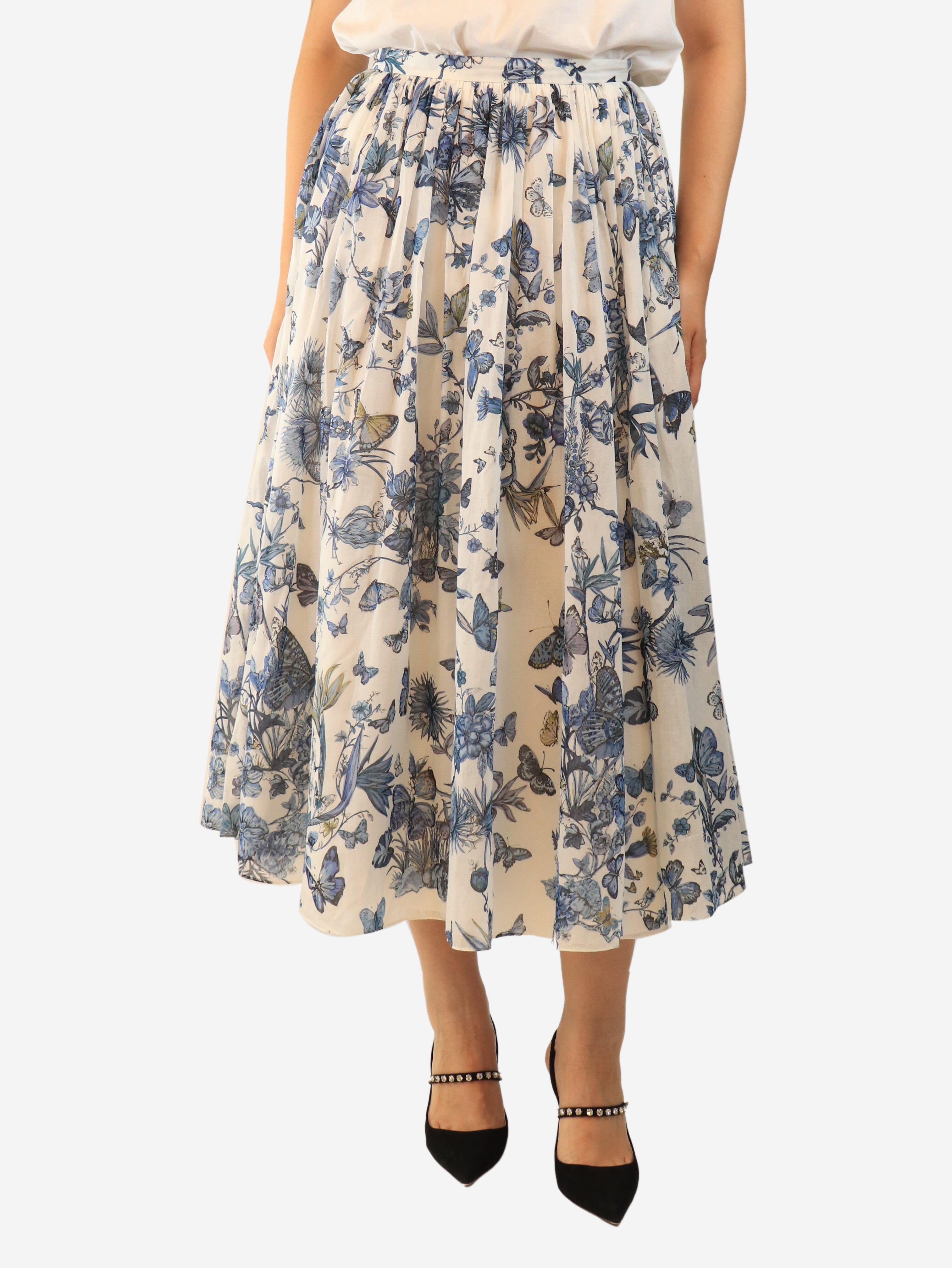 Blue and white floral midi skirt - size UK 12 Skirts Dior 