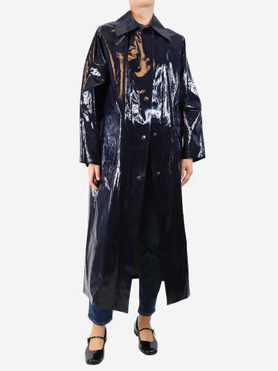 Navy blue laquer coated long coat - size S Coats & Jackets KASSL Editions 