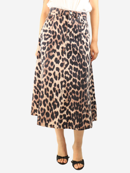 Brown leopard print midi skirt - size UK 10 product image