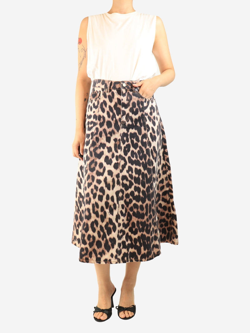 Brown leopard print midi skirt - size UK 10 Skirts Ganni 