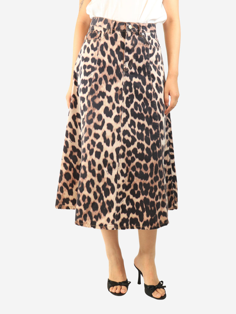 Brown leopard print midi skirt - size UK 10 Skirts Ganni 