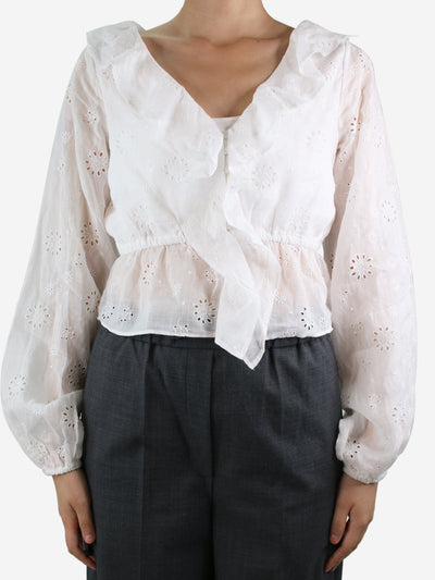 White broderie-anglaise ruffled blouse - size S Tops Frame