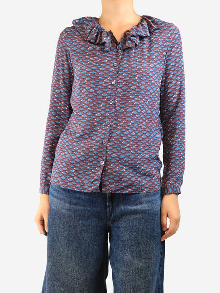 Purple silk ruffled blouse - size UK 8 product image