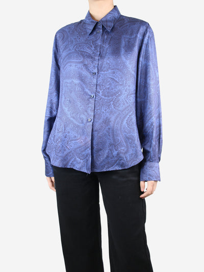 Blue silk paisley shirt - size UK 20