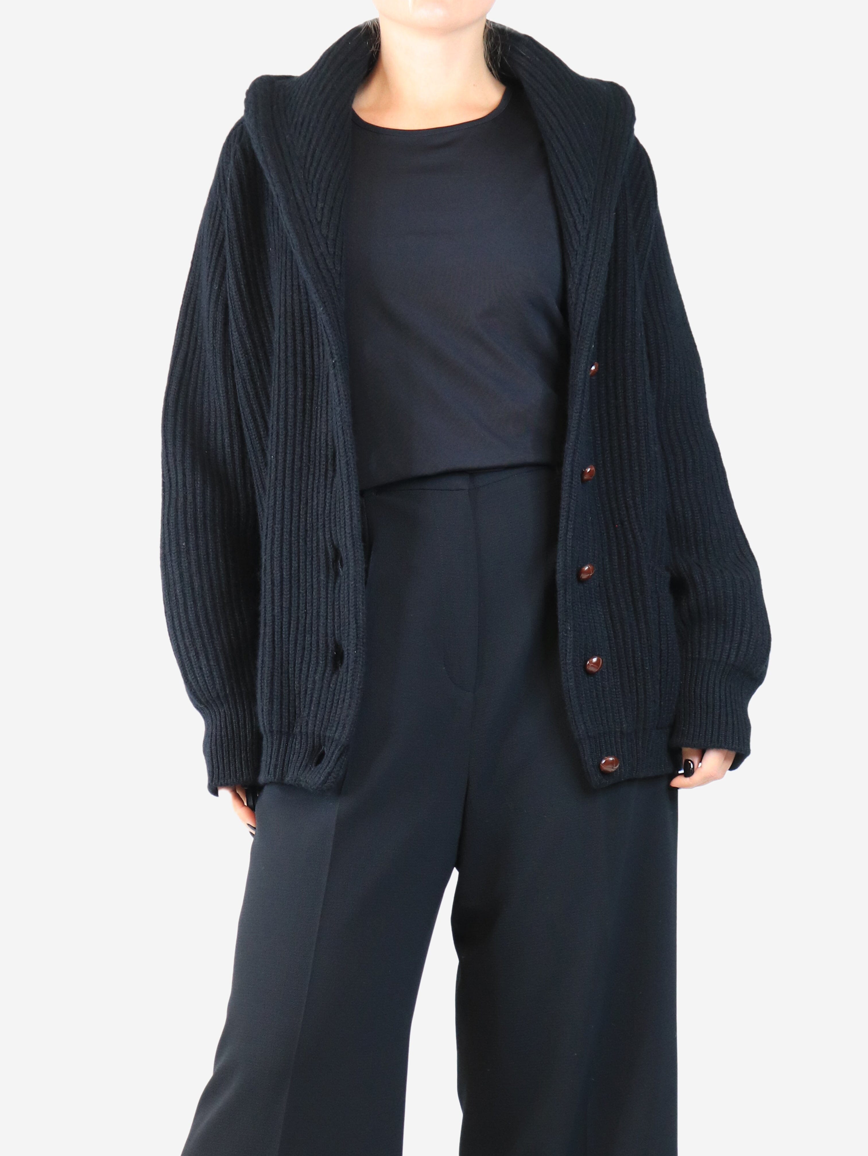 Black ribbed shawl cardigan - size XL Knitwear Crimson 