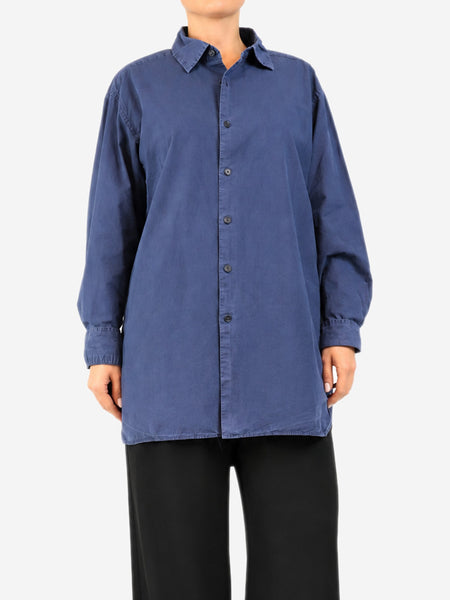 Navy long-sleeved cotton blouse - size M product image