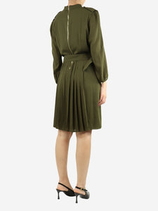 Burberry Khaki green belted silk shirt dress - size UK 14