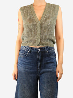 Green sequin-embellished knit vest - size UK 8 Tops Peserico 