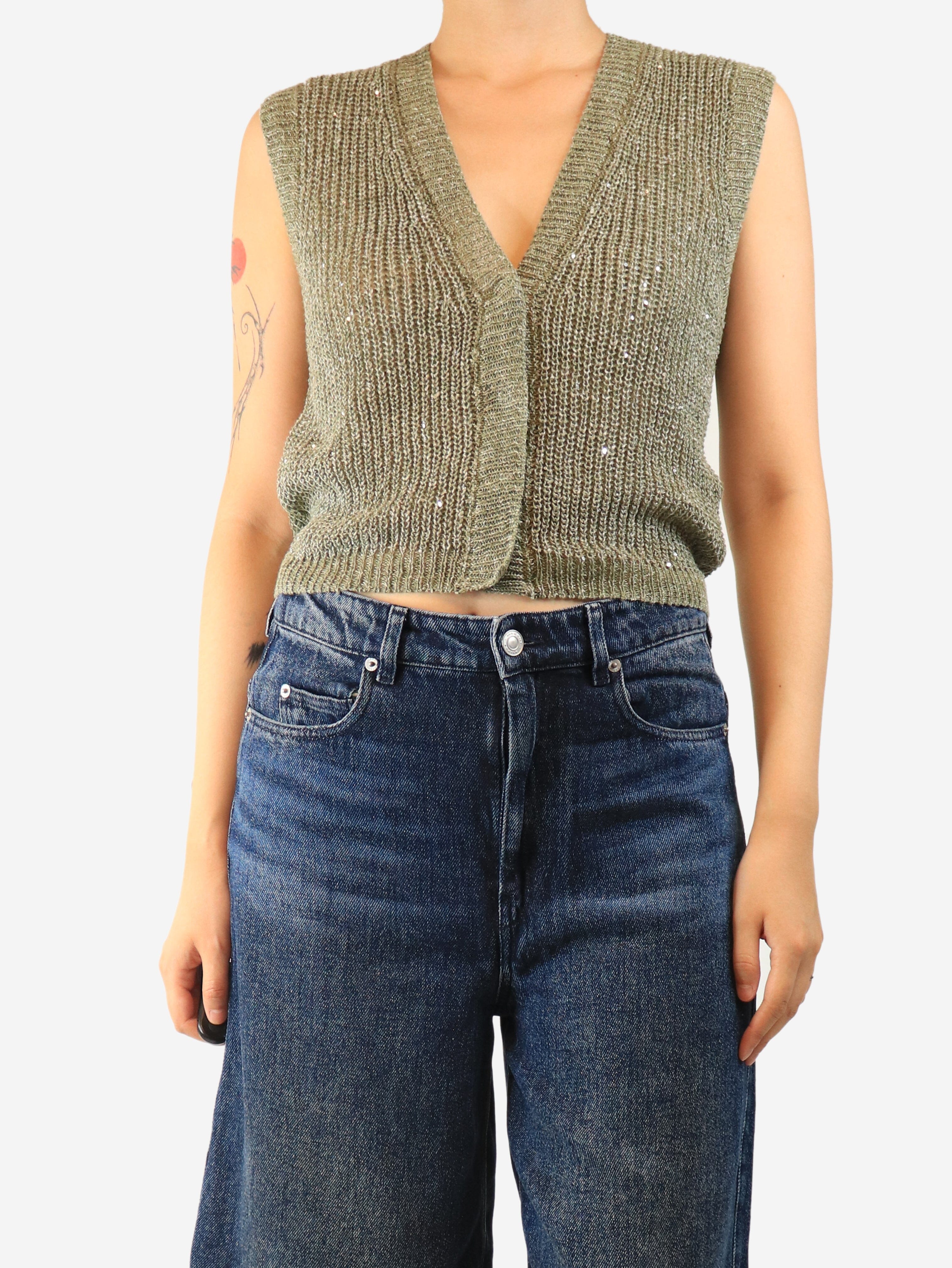 Green sequin-embellished knit vest - size UK 8 Tops Peserico 