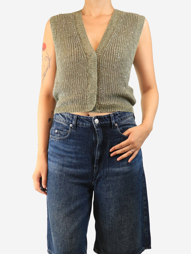 Green sequin-embellished knit vest - size UK 8 Tops Peserico 