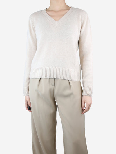Beige V-neck cashmere sweater - Brand size 2 Knitwear Kujten 
