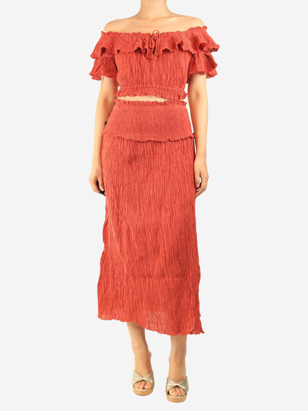 Rust plisse skirt and top set - size UK 12 Sets Zimmermann 