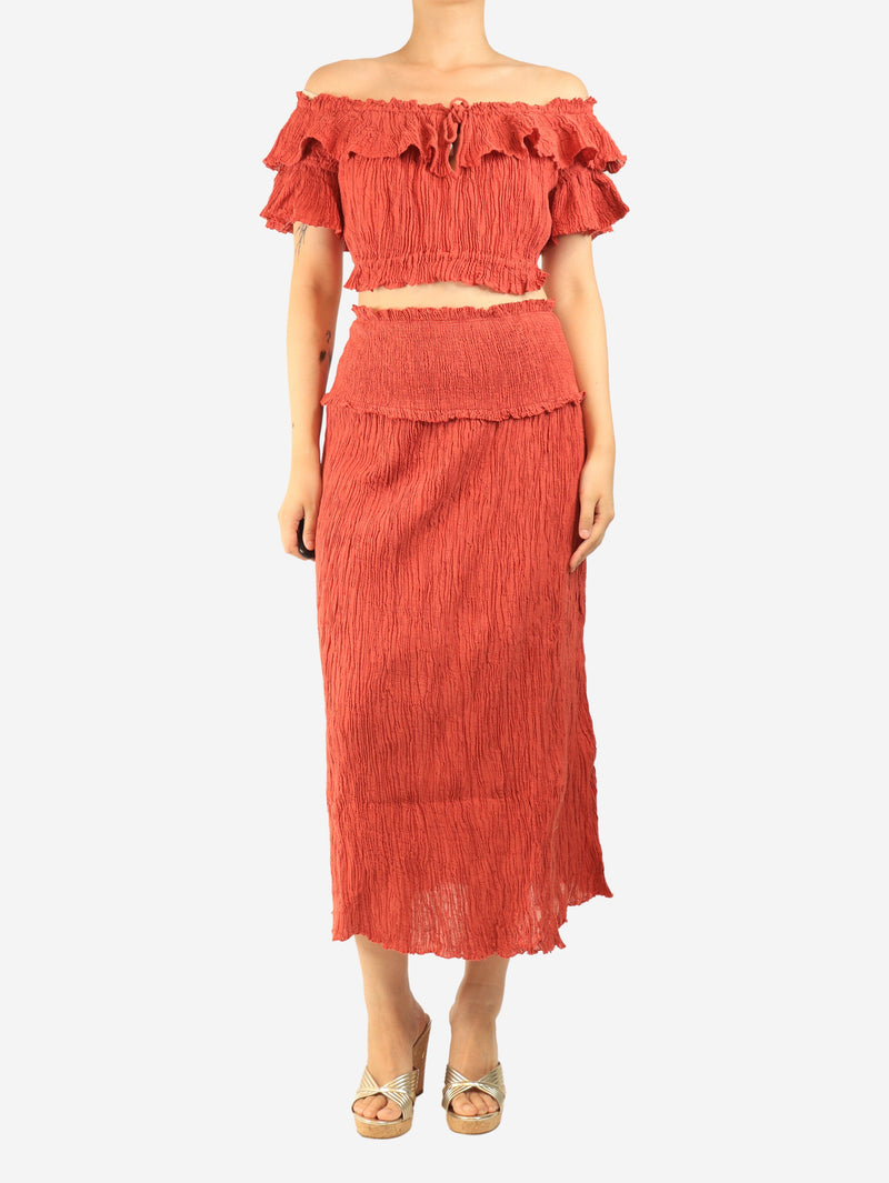 Rust plisse skirt and top set - size UK 12 Sets Zimmermann 