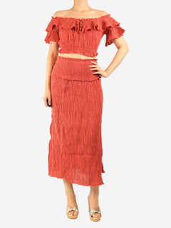 Rust plisse skirt and top set - size UK 12 Sets Zimmermann 