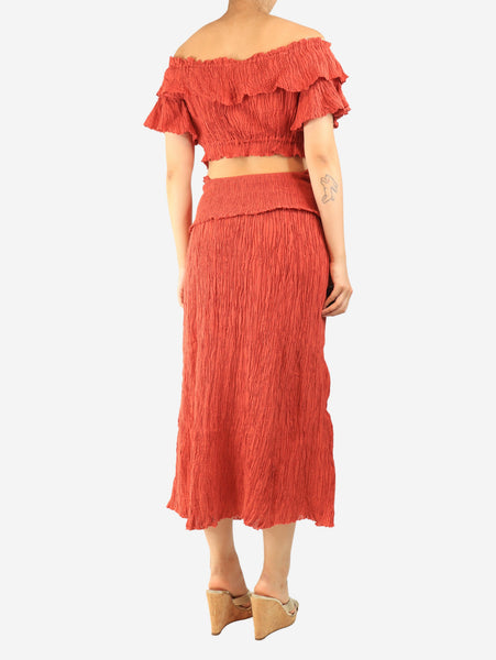 Rust plisse skirt and top set - size UK 12 alternate image