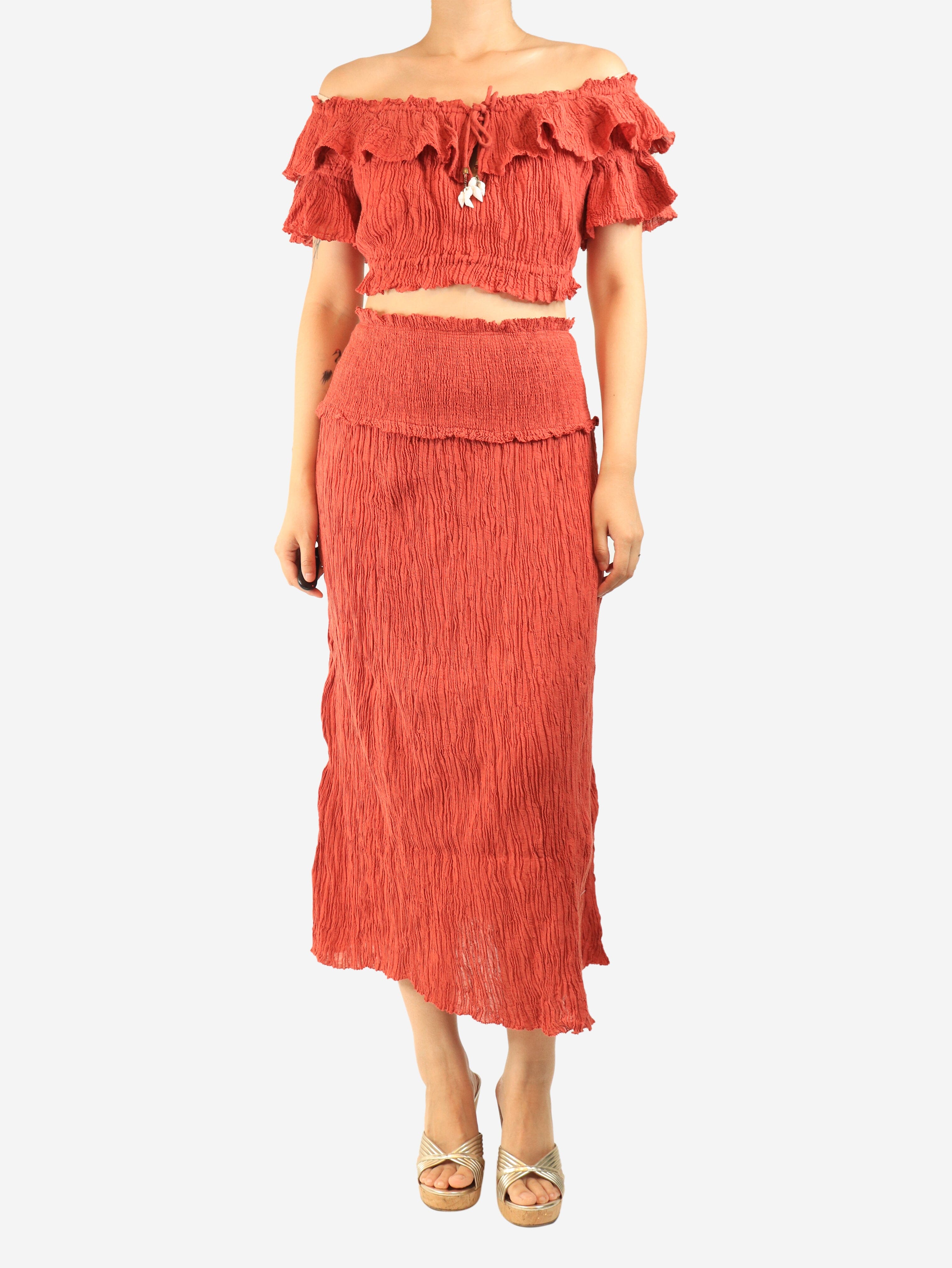 Rust plisse skirt and top set - size UK 12 Sets Zimmermann 