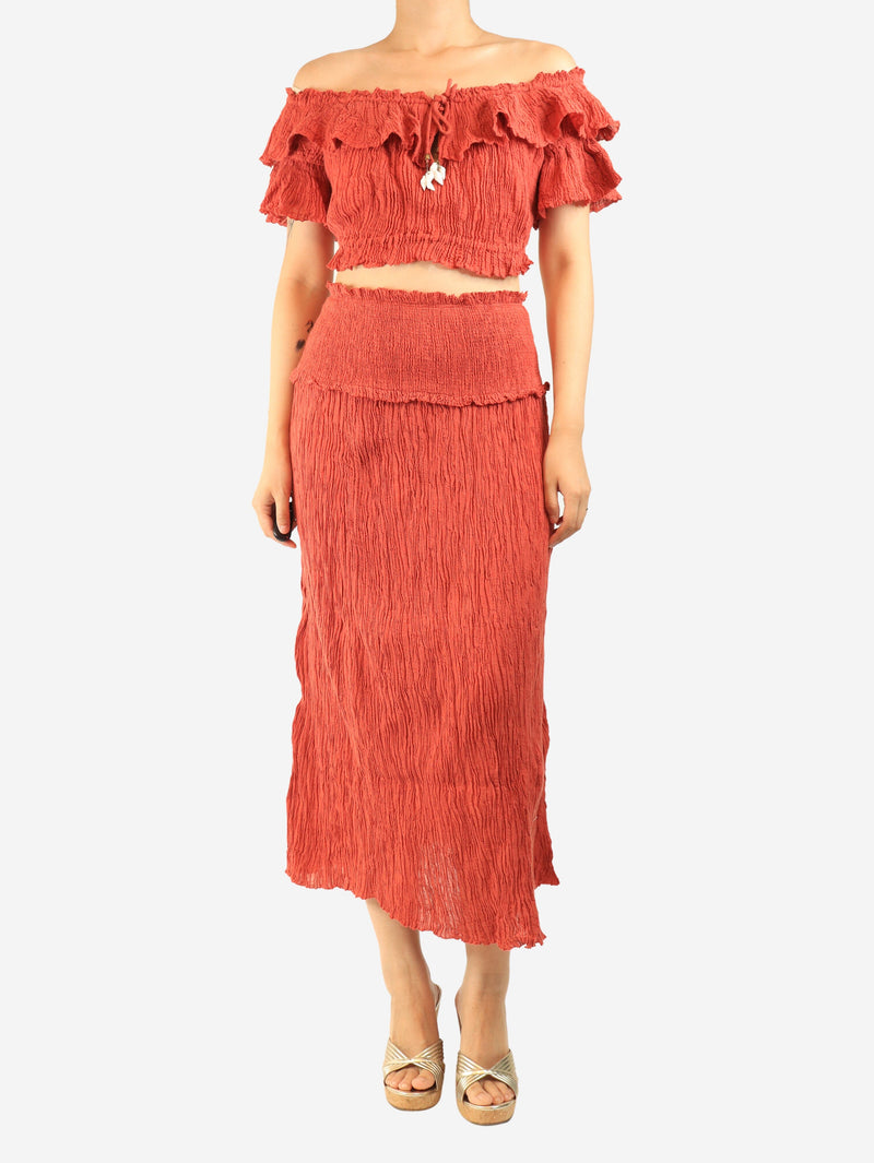 Rust plisse skirt and top set - size UK 12 Sets Zimmermann 