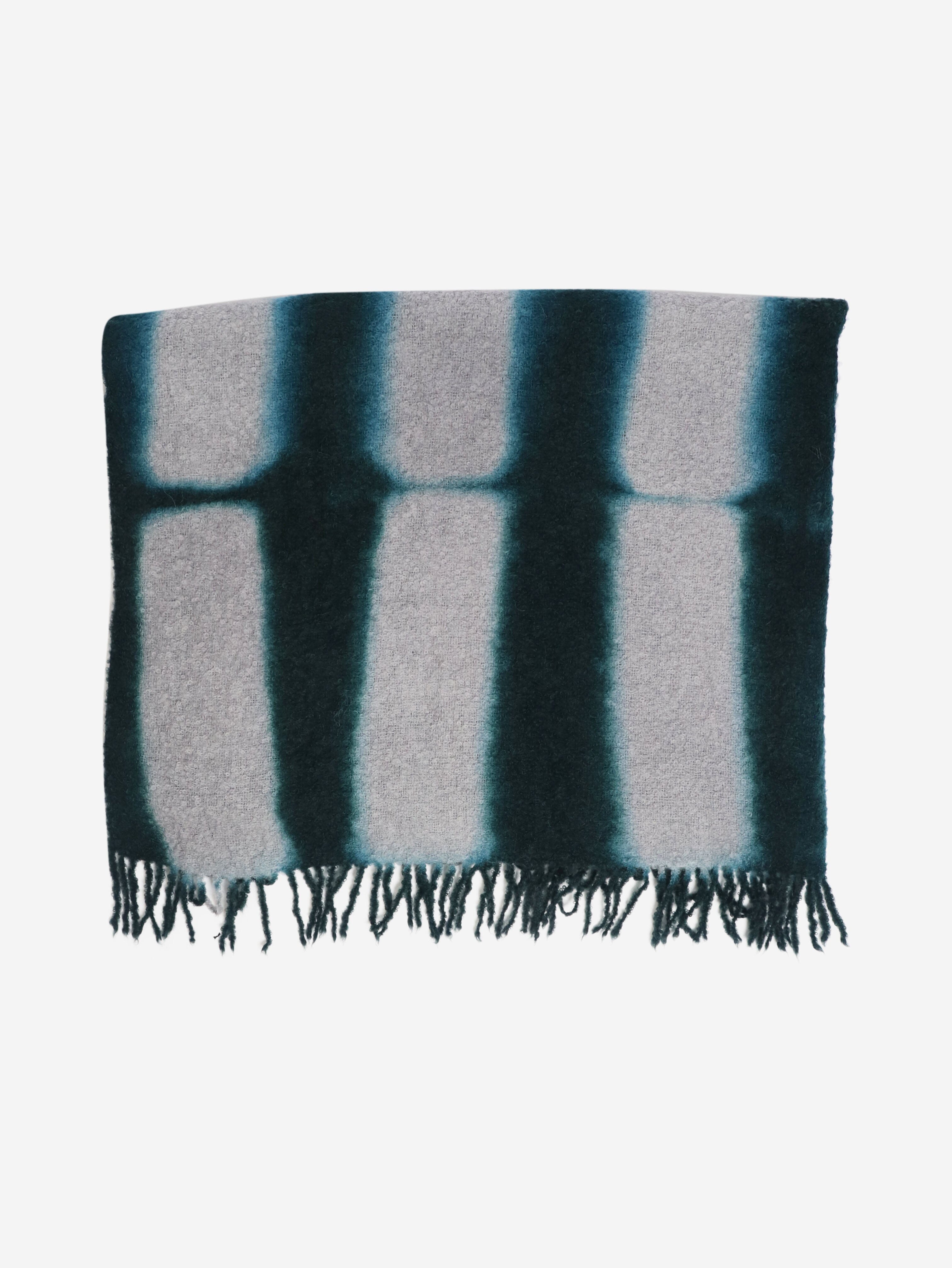 Green and grey hand woven boucle throw Scarves Suzusan 