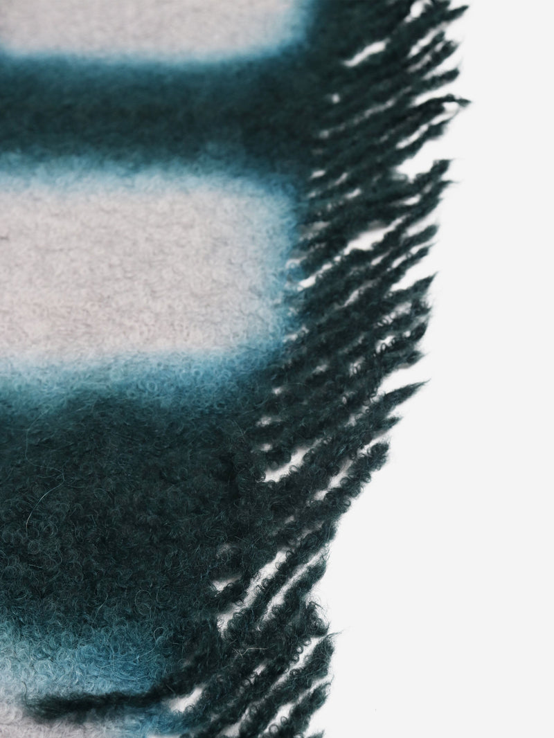 Green and grey hand woven boucle throw Scarves Suzusan 