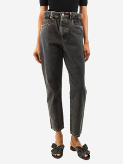 Grey gathered-waist jeans - size UK 8