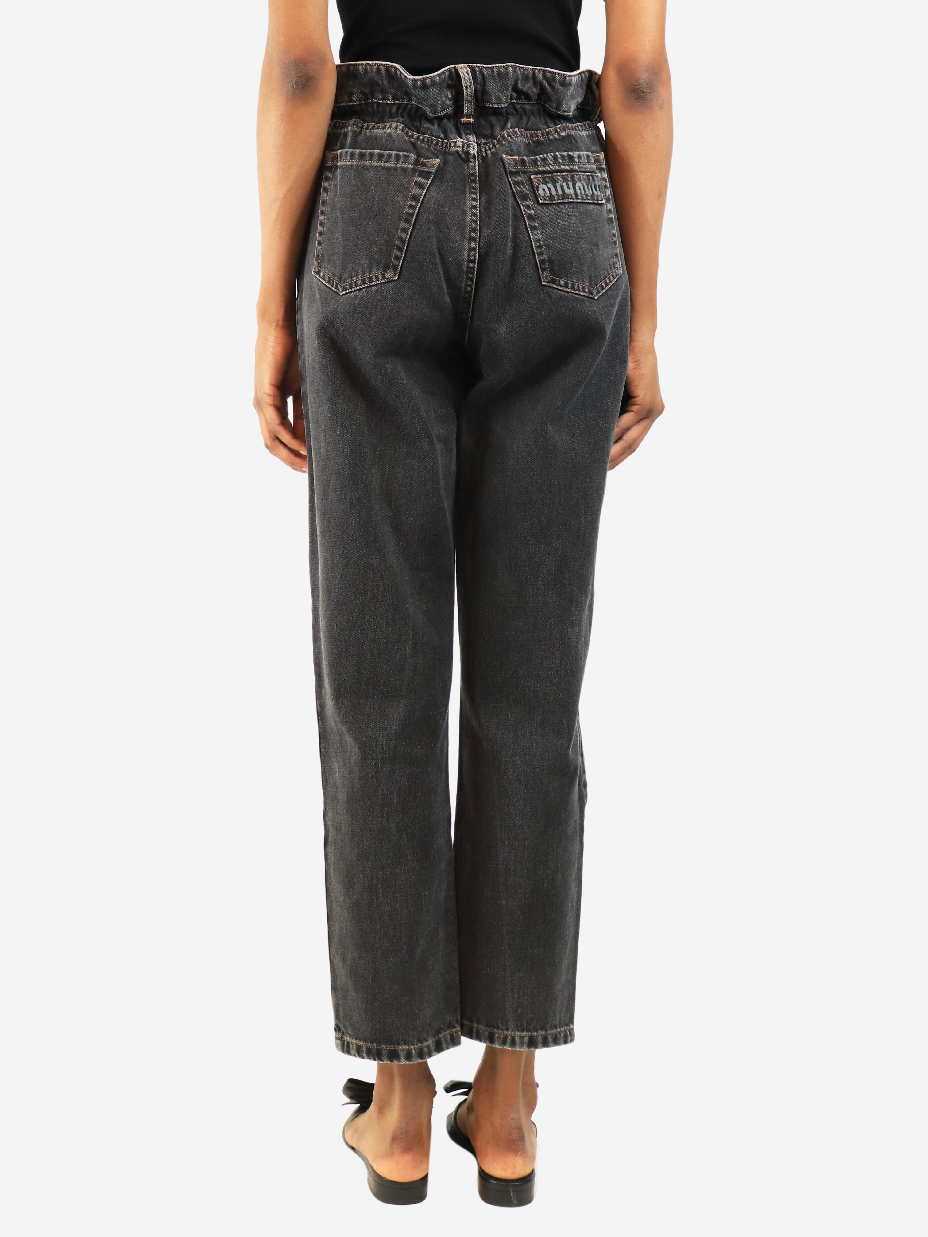 Grey gathered-waist jeans - size UK 8