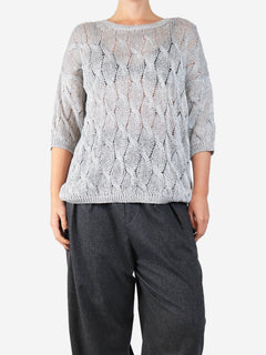 Grey sequined cable knit cardigan - size UK 12 Knitwear Gentry Portofino 