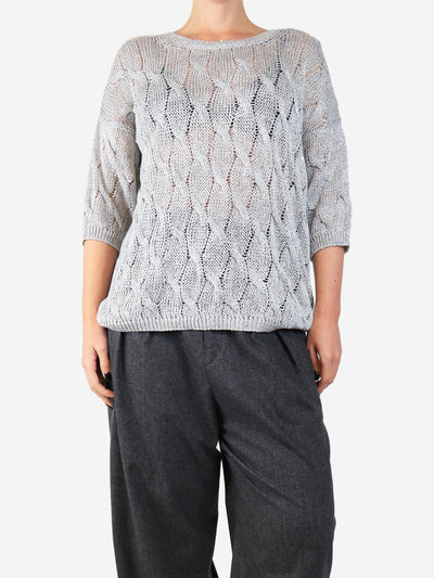 Grey sequined cable knit cardigan - size UK 12 Knitwear Gentry Portofino 