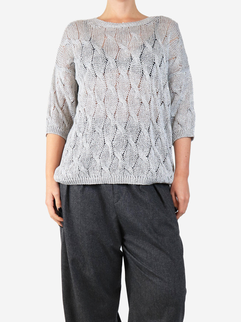 Grey sequined cable knit cardigan - size UK 12 Knitwear Gentry Portofino 
