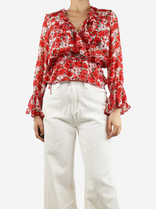 Rixo Red sheer floral wrap top - size S