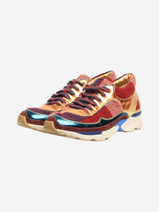 Chanel Multicolour tartan leather and tweed CC sneakers - size EU 39