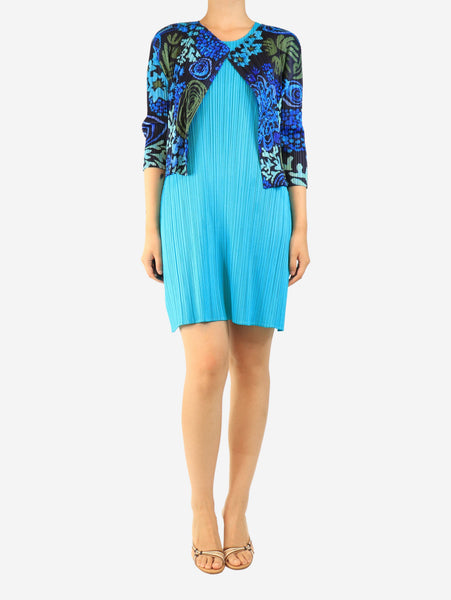 Blue pleated floral-print cardigan - size L product image