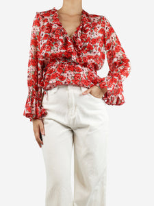 Rixo Red sheer floral wrap top - size S