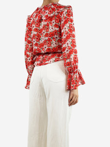 Rixo Red sheer floral wrap top - size S