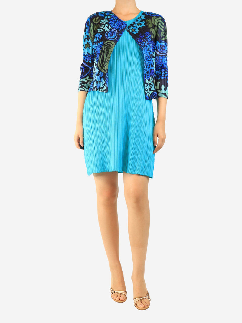 Blue pleated floral-print cardigan - size L Tops Pleats Please 
