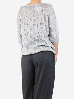 Grey sequined cable knit cardigan - size UK 12 Knitwear Gentry Portofino 