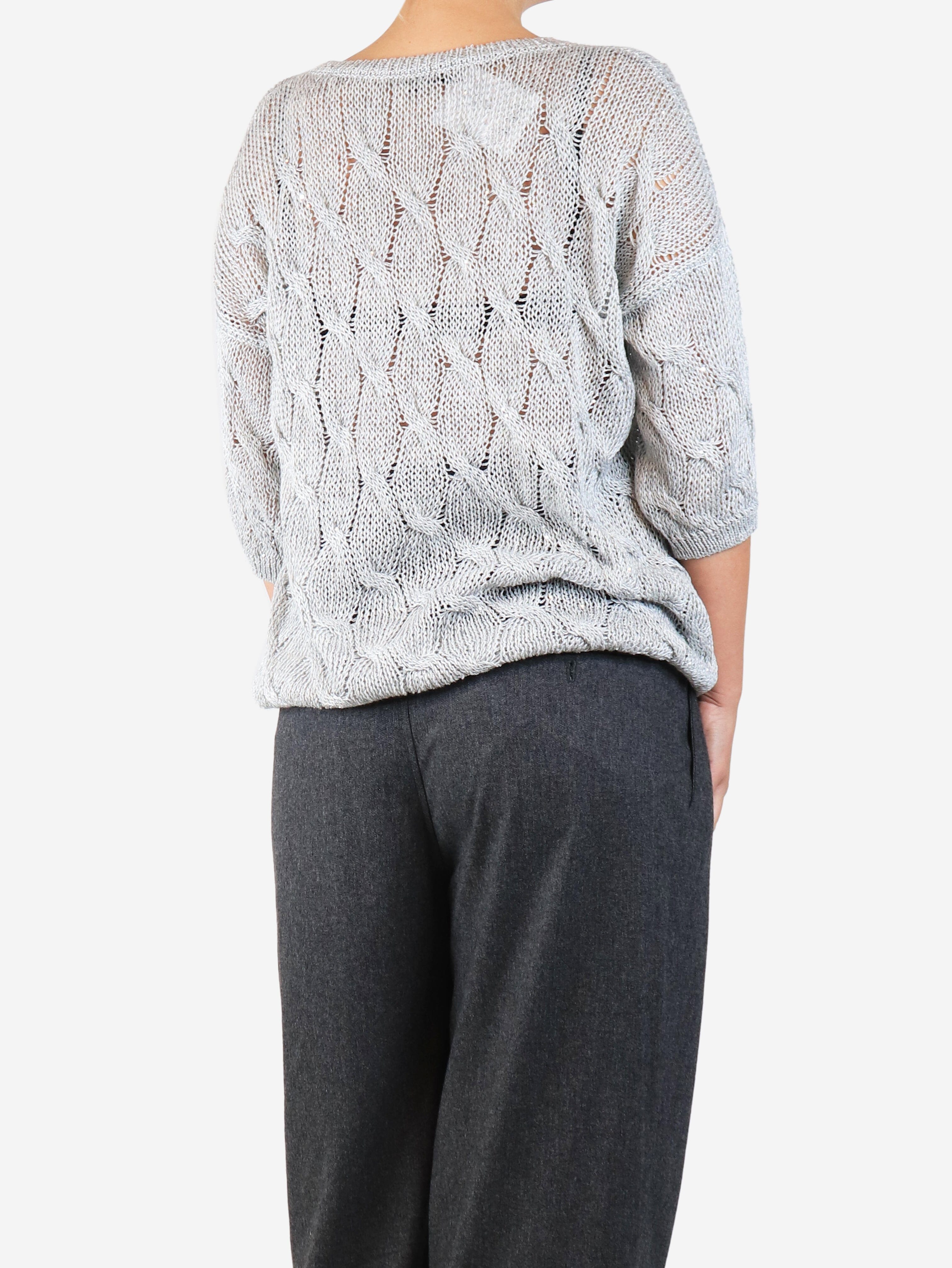 Grey sequined cable knit cardigan - size UK 12 Knitwear Gentry Portofino 