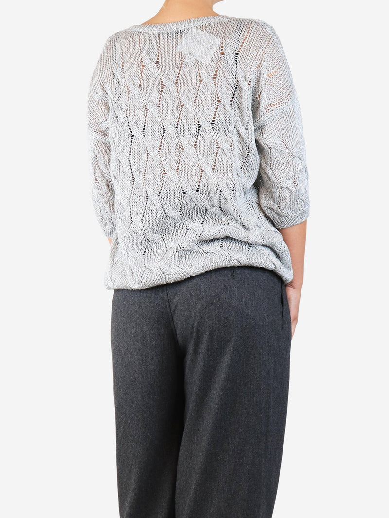 Grey sequined cable knit cardigan - size UK 12 Knitwear Gentry Portofino 
