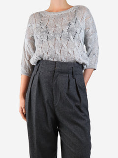 Grey sequined cable knit cardigan - size UK 12 Knitwear Gentry Portofino 