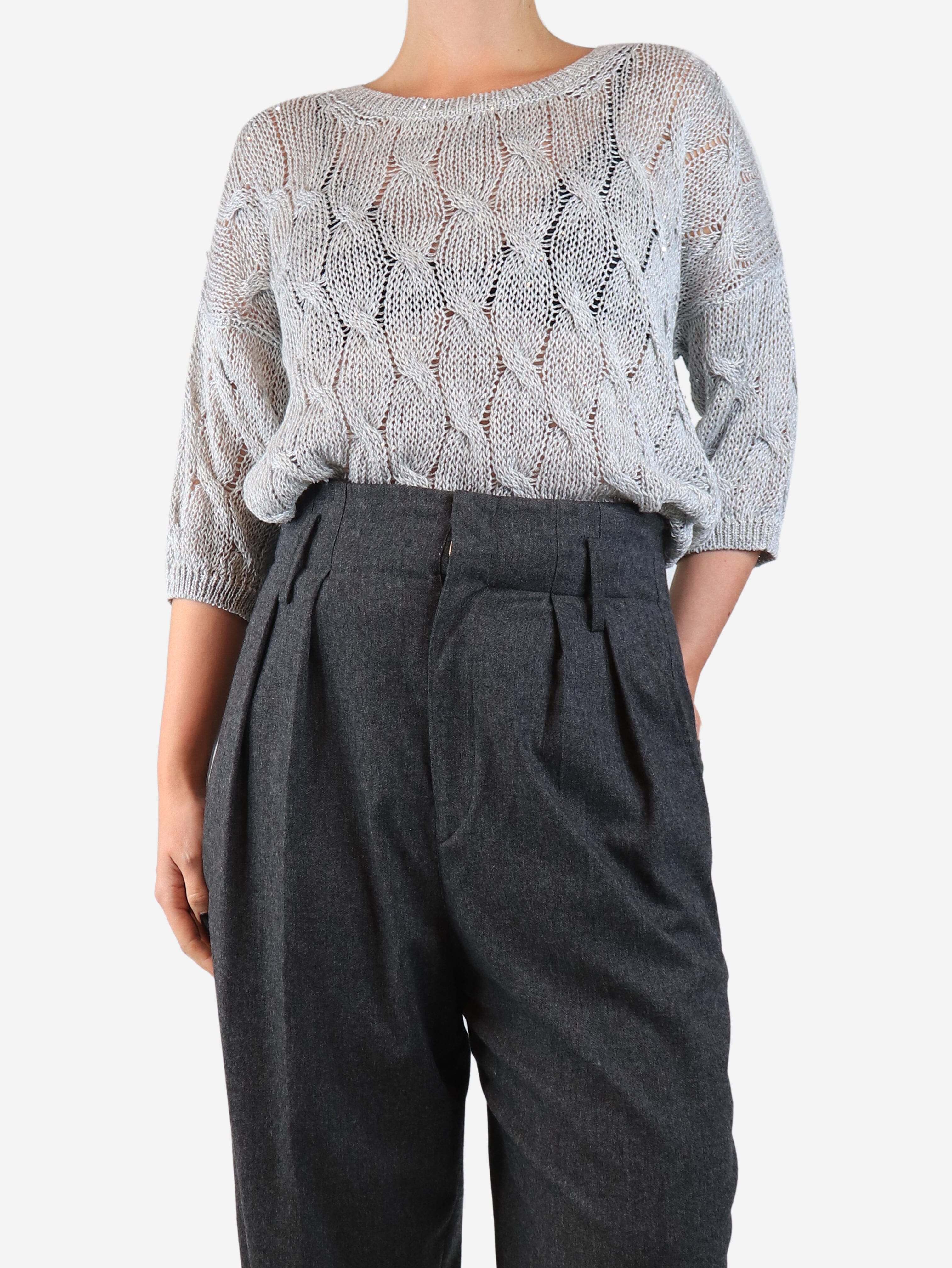 Grey sequined cable knit cardigan - size UK 12 Knitwear Gentry Portofino 