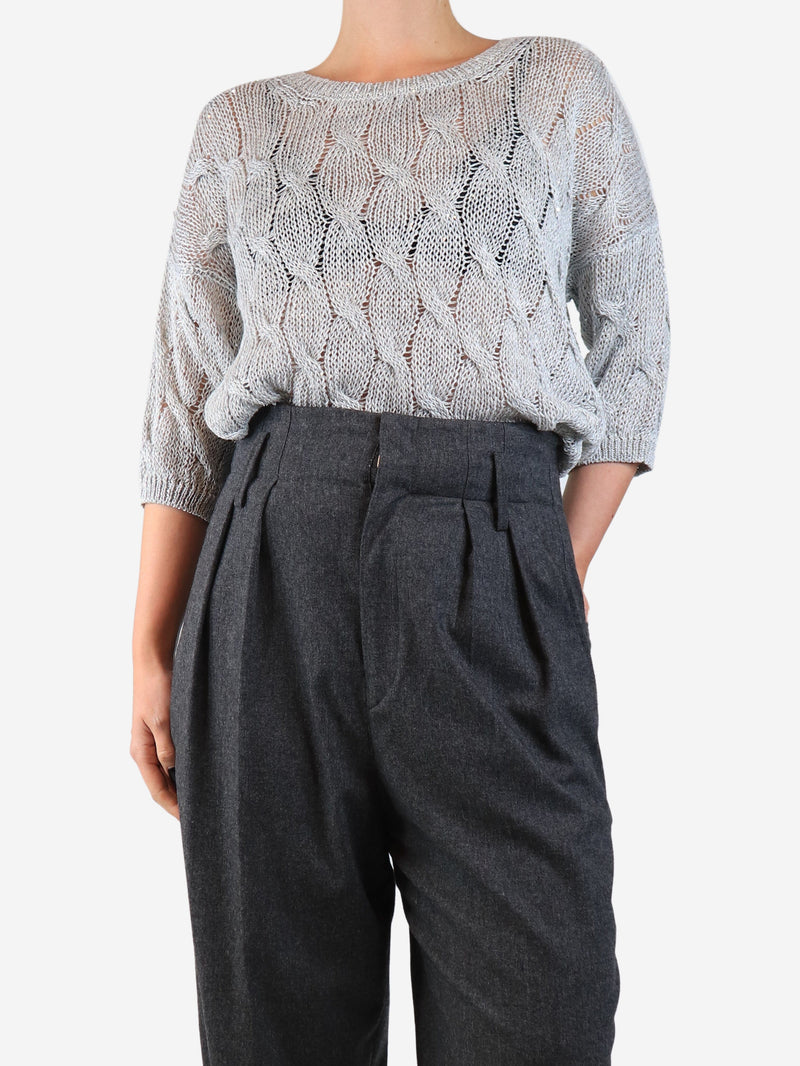 Grey sequined cable knit cardigan - size UK 12 Knitwear Gentry Portofino 
