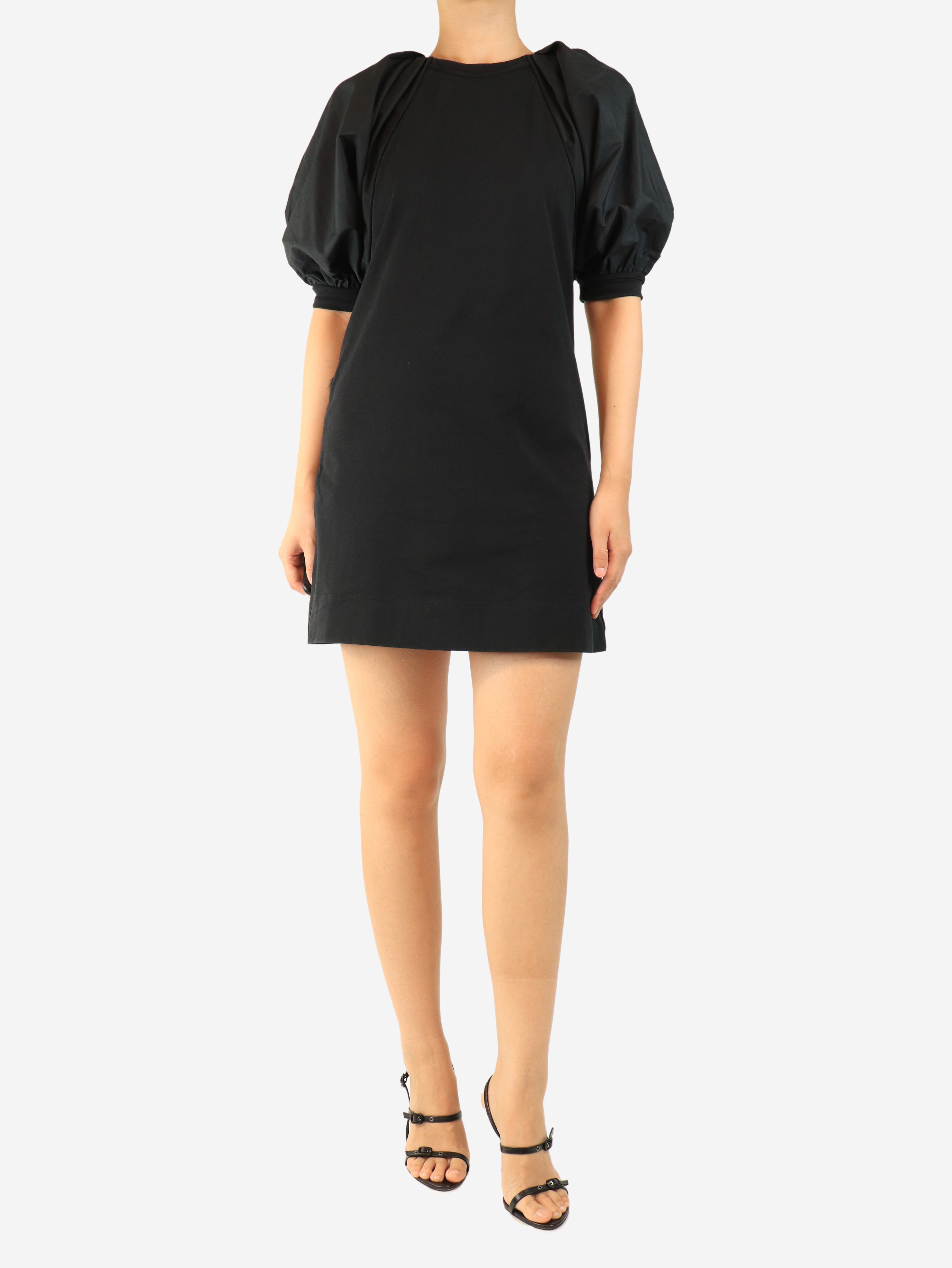 Black puff-sleeved mini dress - size M