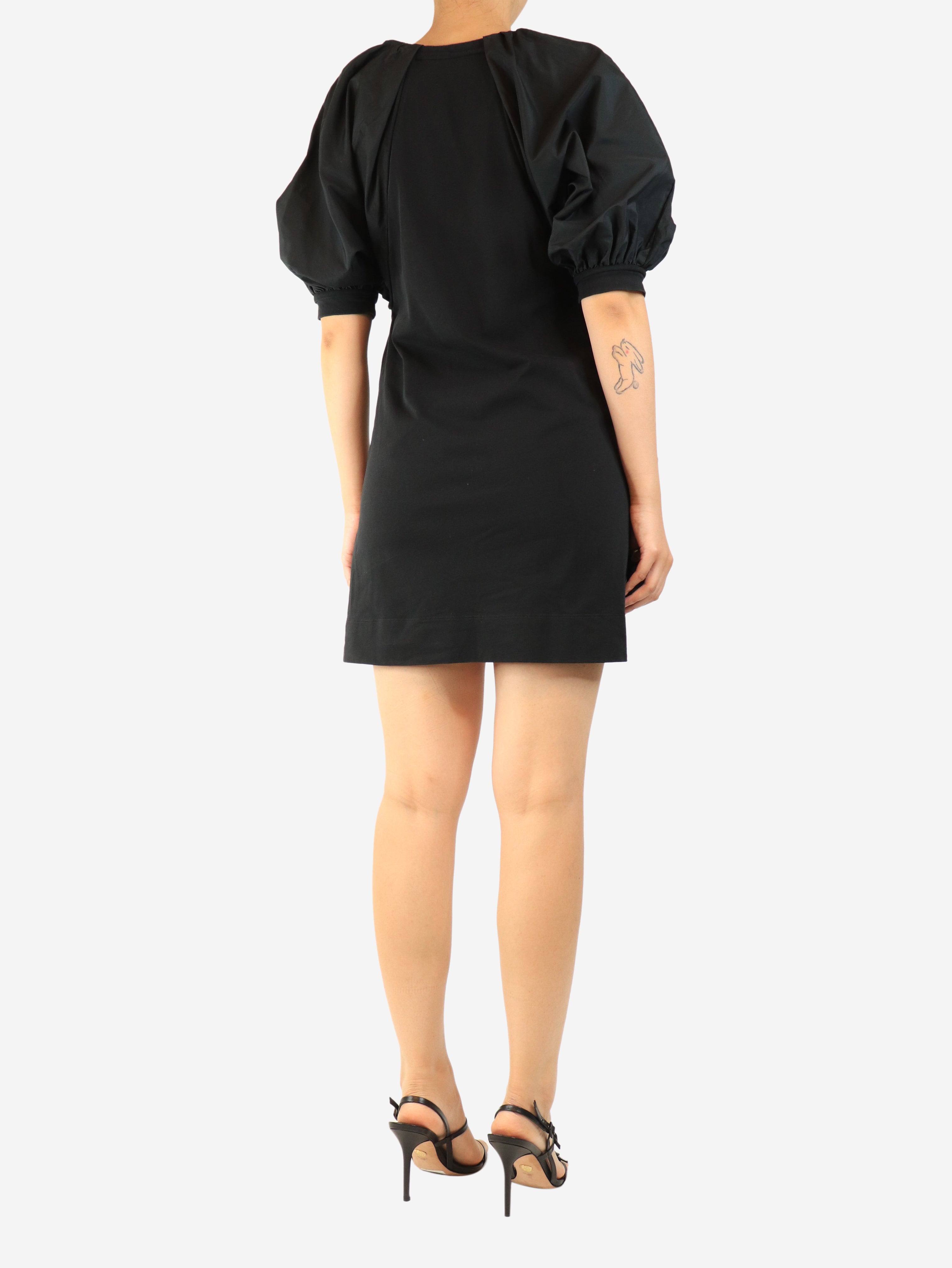Black puff-sleeved mini dress - size M