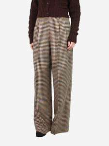 Emilia Wickstead Brown houndstooth wide-leg trousers - size UK 14