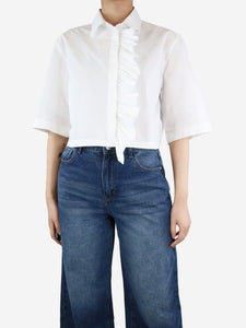 MSGM White cropped ruffled shirt - size UK 8