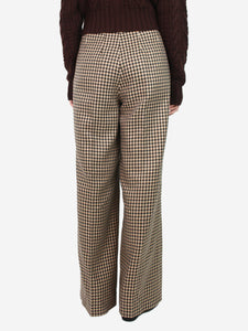 Emilia Wickstead Brown houndstooth wide-leg trousers - size UK 14