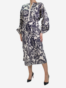 Johanna Ortiz Blue floral printed midi dress - size UK 10