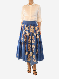 Blue printed midi skirt - size S