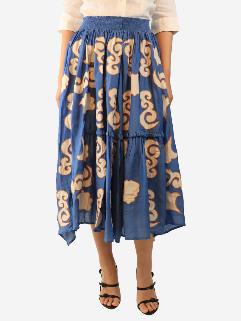 Blue printed midi skirt - size S