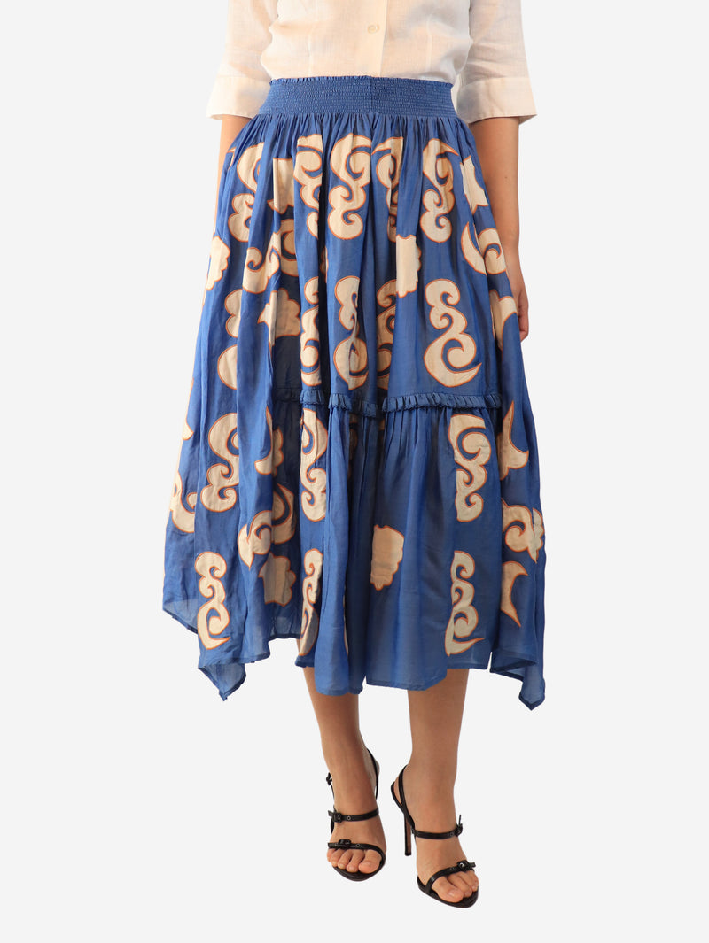 Blue printed midi skirt - size S