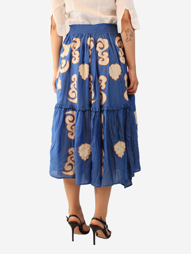 Blue printed midi skirt - size S